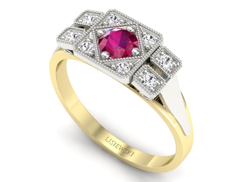 Pierścionek z rubinem i diamentami - p15021zbr - 3