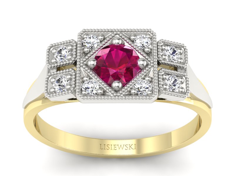 Pierścionek z rubinem i diamentami - p15021zbr - 1