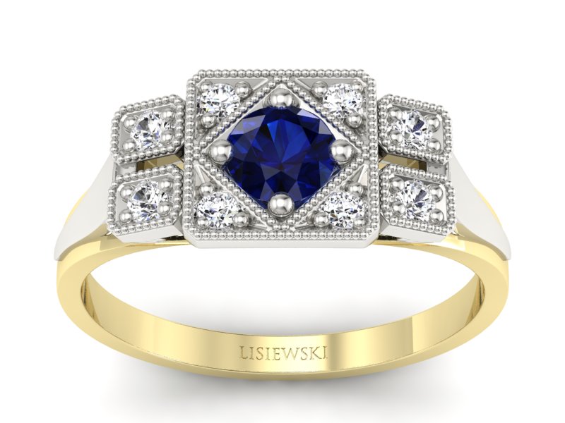 Złoty pierścionek z szafirem i brylantami - p15021zbsz - 1