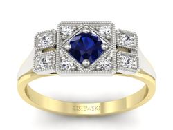 Złoty pierścionek z szafirem i brylantami - p15021zbsz