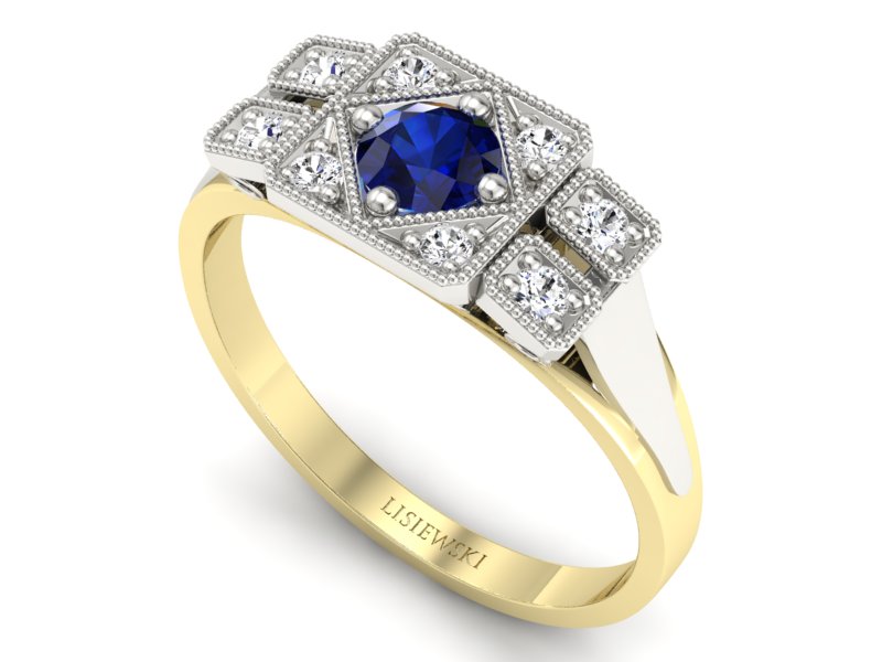 Złoty pierścionek z szafirem i brylantami - p15021zbsz - 3