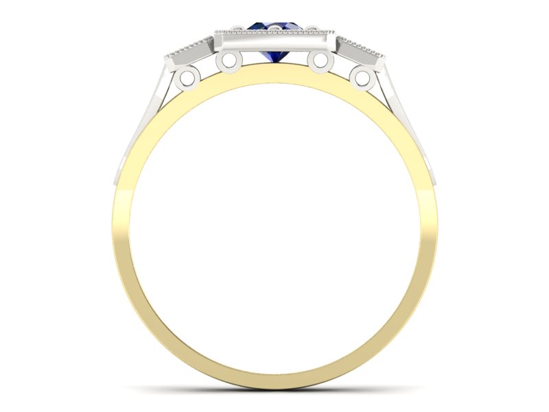 Złoty pierścionek z szafirem i brylantami - p15021zbsz - 2