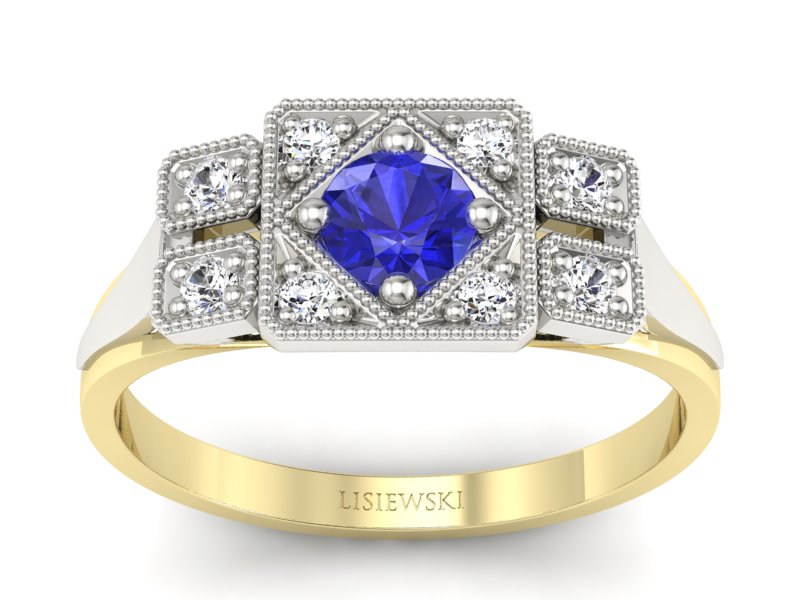 Pierścionek z szafirem i diamentami - p15021zbszc - 1