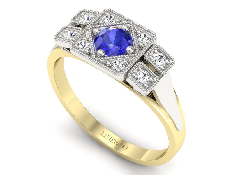 Pierścionek z szafirem i diamentami - p15021zbszc - 3