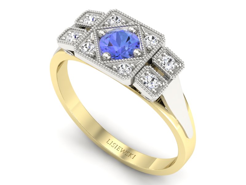 Pierścionek z tanzanitem i brylantami - p15021zbt - 3
