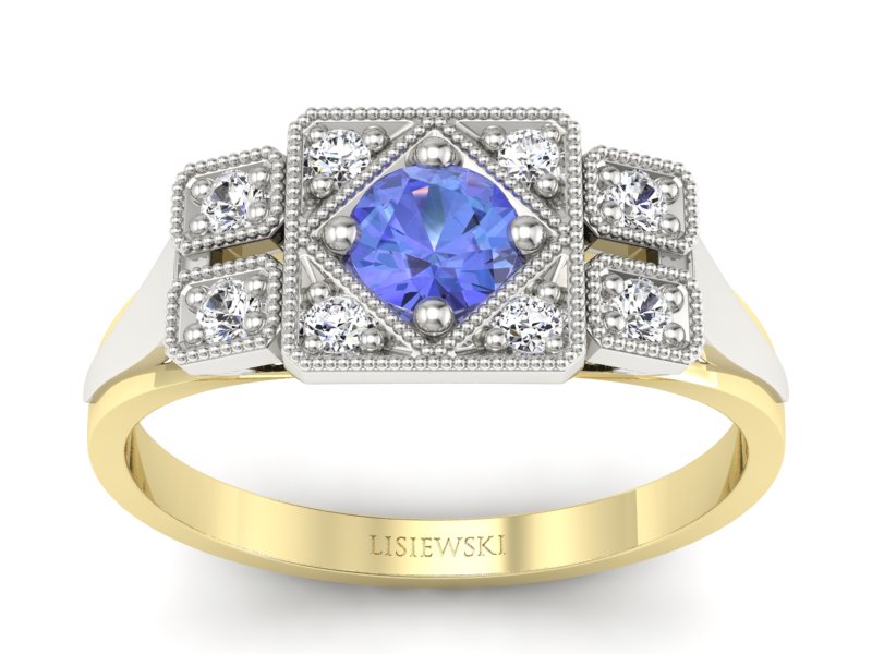 Pierścionek z tanzanitem i brylantami - p15021zbt - 1