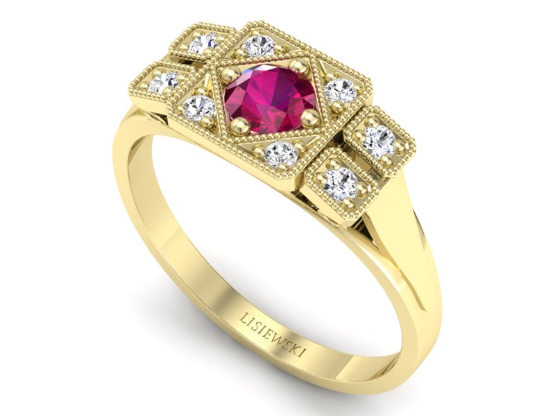 Złoty pierścionek z rubinem i brylantem - p15021zr - 3