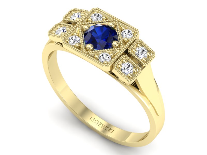 Złoty pierścionek z szafirem i brylantami - p15021zsz - 3