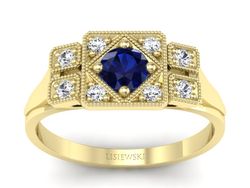 Złoty pierścionek z szafirem i brylantami - p15021zsz