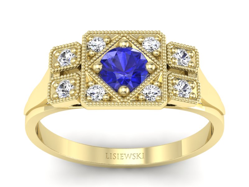 Złoty pierścionek z szafirem i brylantami - p15021zszc - 1