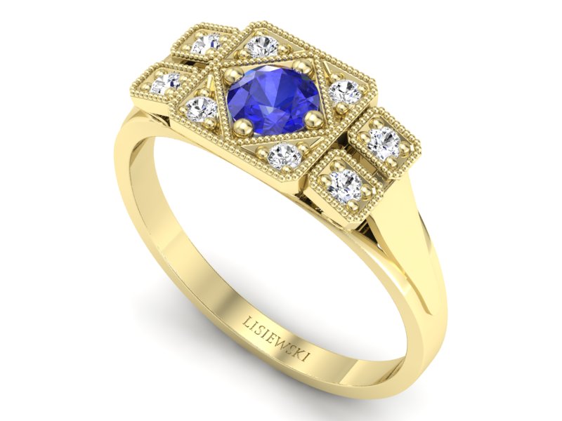 Złoty pierścionek z szafirem i brylantami - p15021zszc - 3