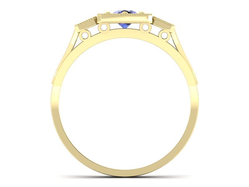 Pierścionek z tanzanitem i brylantami żółte złoto - p15021zt - 2