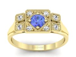 Pierścionek z tanzanitem i brylantami żółte złoto - p15021zt
