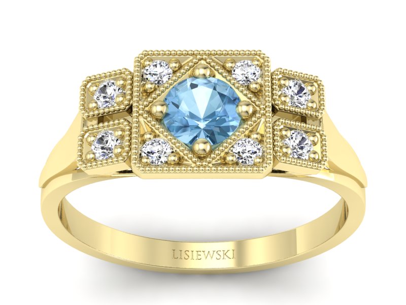 Złoty pierścionek z topazem i brylantami - p15021ztp - 1