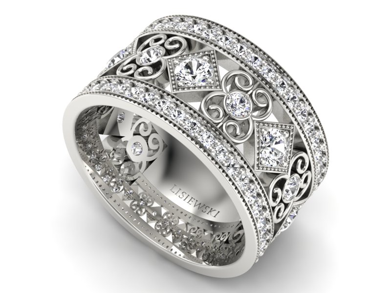 Pierścionek obrączka z diamentami białe złoto - p15022b