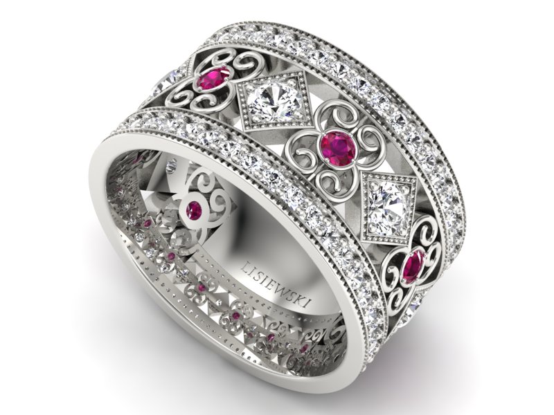 Pierścionek z brylantami białe złoto z rubinami - P15022brub - 3