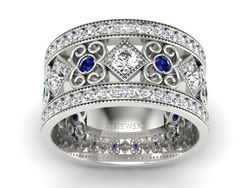 Pierścionek obrączka z brylantami z szafirami - P15022bszaf