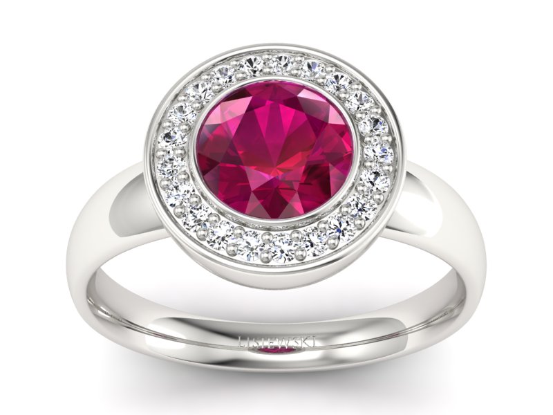 Pierścionek z rubinem i brylantami białe złoto - P15023b_rub - 1