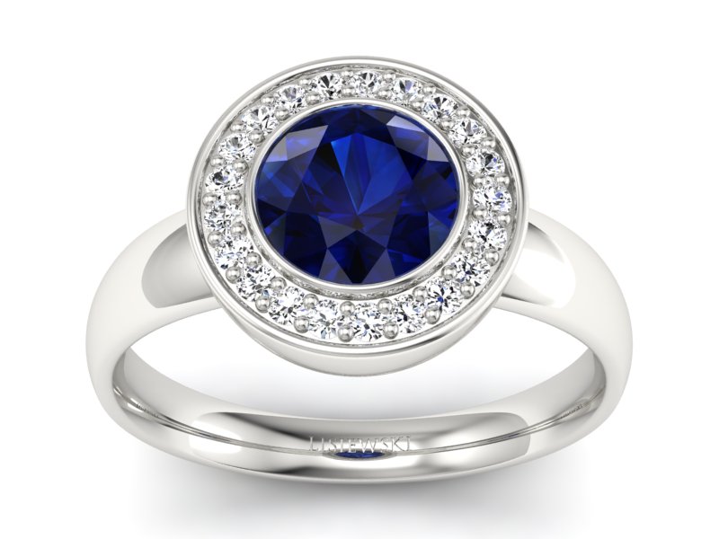Pierścionek z szafirem i brylantami białe złoto - p15023bsz - 1