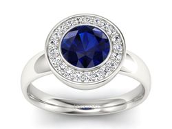 Pierścionek z szafirem i brylantami białe złoto - p15023bsz