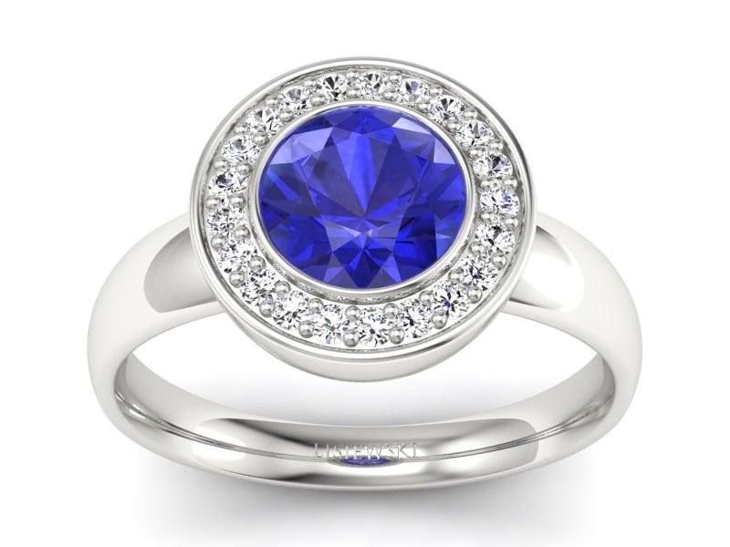 Pierścionek z szafirem i brylantami białe złoto - p15023bszc - 1