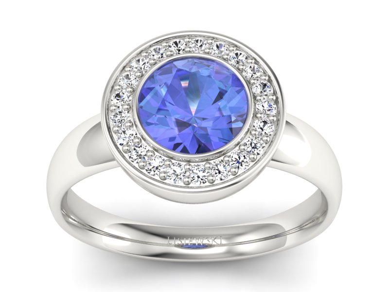 Pierścionek z tanzanitem białe złoto z brylantami - p15023bt - 1