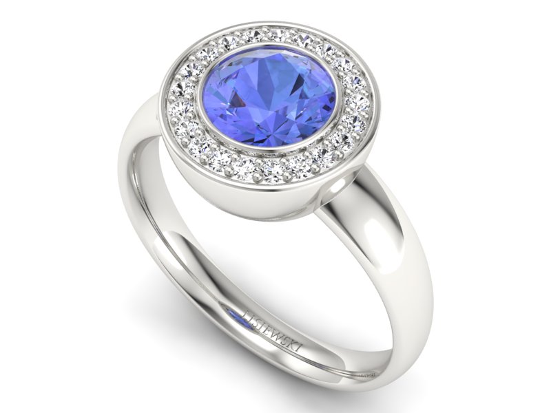 Pierścionek z tanzanitem białe złoto z brylantami - p15023bt - 3