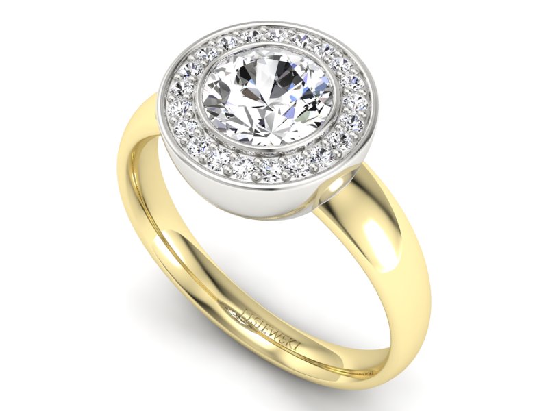 Pierścionek z brylantami białe żółte złoto - P15023bz_SI_H - 3