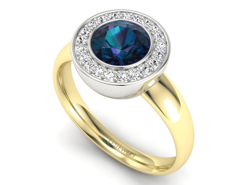 Pierścionek z aleksandrytem i diamentami - p15023zbal - 3
