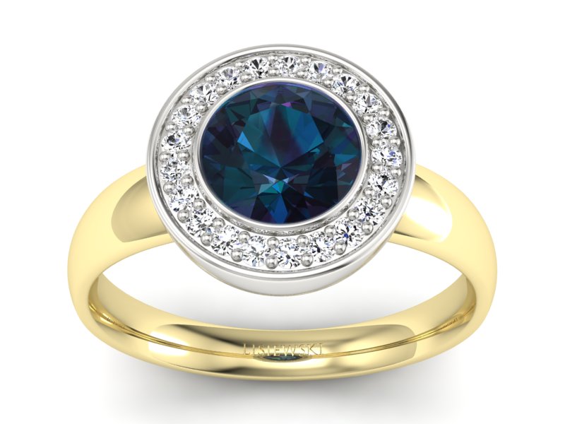 Pierścionek z aleksandrytem i diamentami - p15023zbal - 1