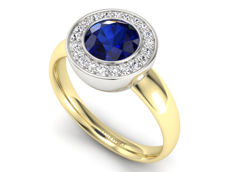 Złoty pierścionek z szafirem i brylantami - p15023zbsz - 3