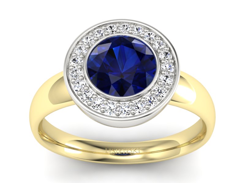 Złoty pierścionek z szafirem i brylantami - p15023zbsz - 1