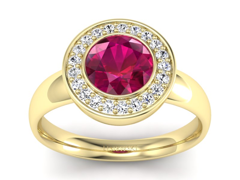 Pierścionek z rubinem i brylantami żółte złoto - p15023zr - 1