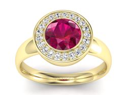 Pierścionek z rubinem i brylantami żółte złoto - p15023zr
