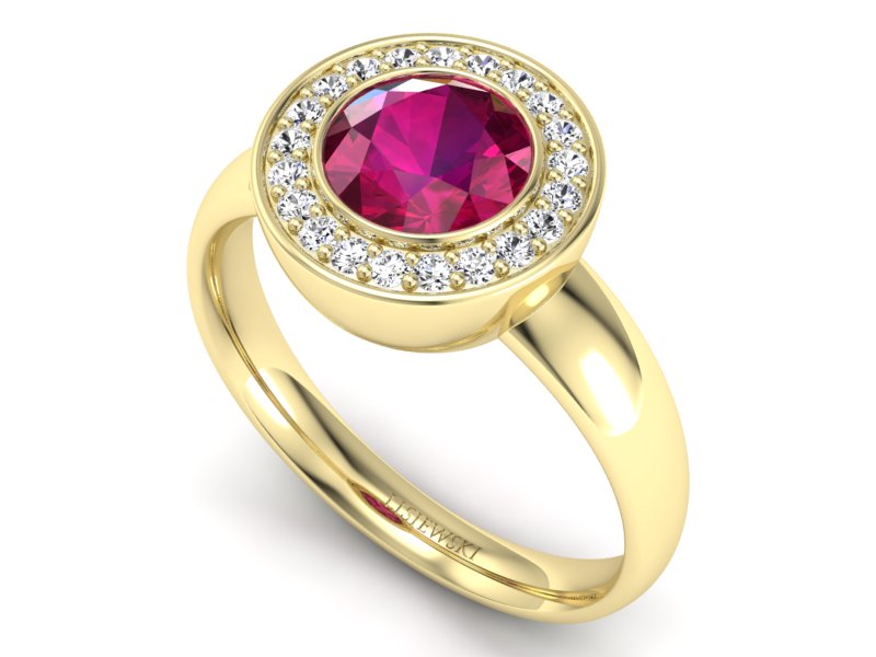Pierścionek z rubinem i brylantami żółte złoto - p15023zr - 3
