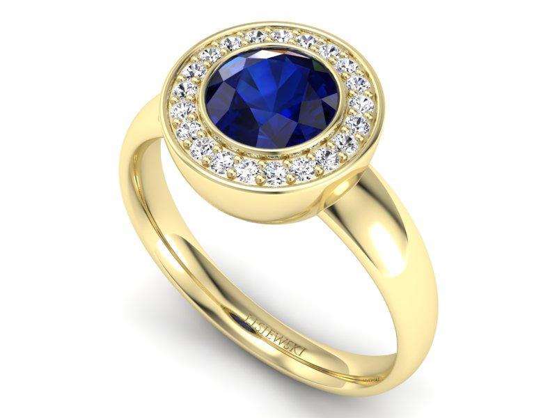 Złoty pierścionek z szafirem i brylantami - p15023zsz - 3