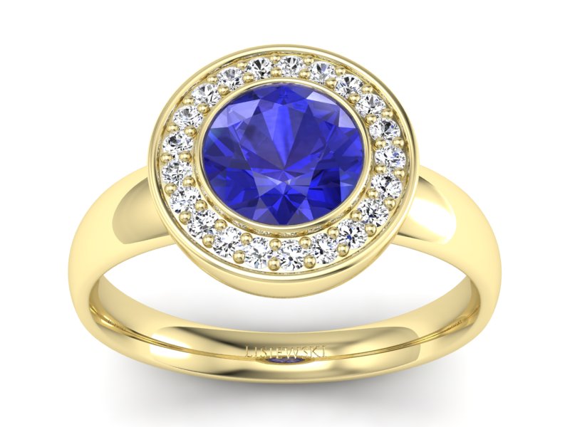Złoty pierścionek z szafirem i diamentami - p15023zszc - 1