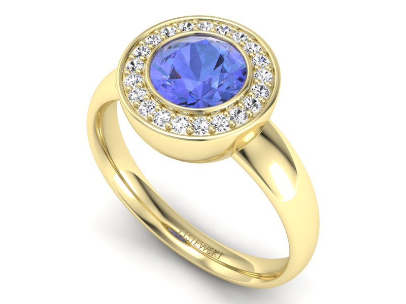 Pierścionek z tanzanitem i brylantami żółte złoto - p15023zt - 3