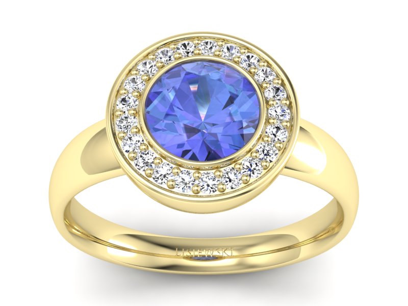 Pierścionek z tanzanitem i brylantami żółte złoto - p15023zt - 1
