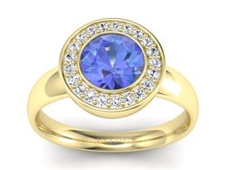 Pierścionek z tanzanitem i brylantami żółte złoto - p15023zt