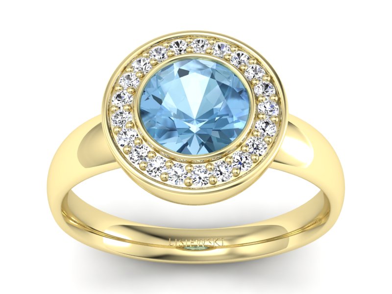Pierścionek z topazem i brylantami żółte złoto - p15023ztp - 1