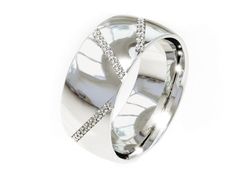 Pierscionek Obrączka z brylantami białe złoto 585 - P15027b