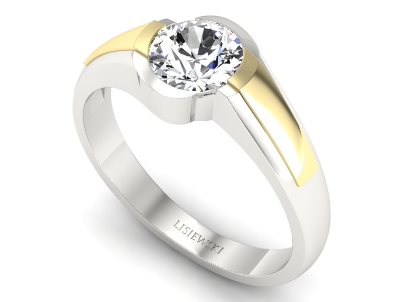 Pierścionek z diamentem żółte i białe złoto - p15032bz - 3