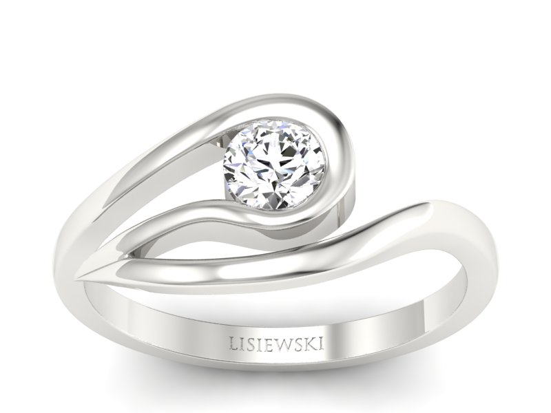 Złoty pierścionek z brylantem białe złoto - P15033b_Si_F - 1