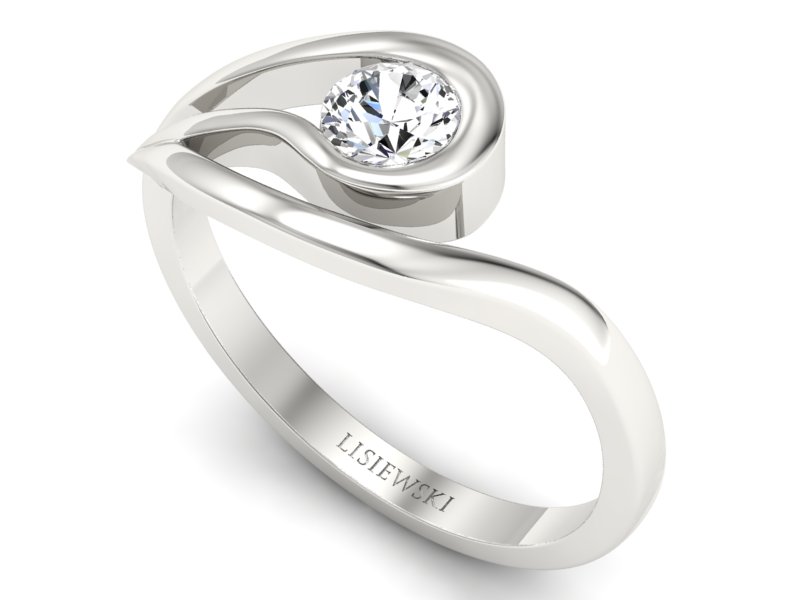 Złoty pierścionek z brylantem białe złoto - P15033b_Si_F - 3