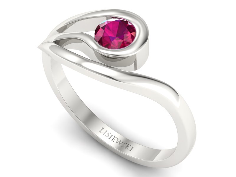 Złoty pierścionek z rubinem białe złoto - P15033brub - 3