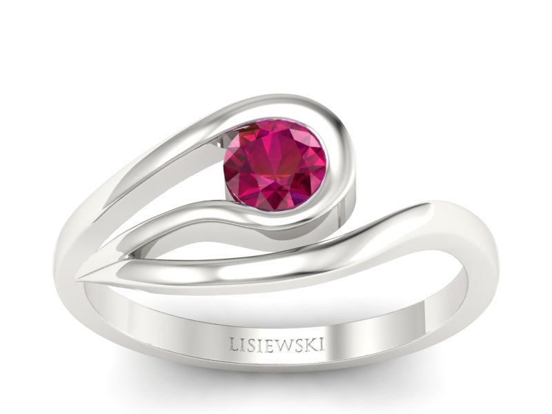 Złoty pierścionek z rubinem białe złoto - P15033brub - 1