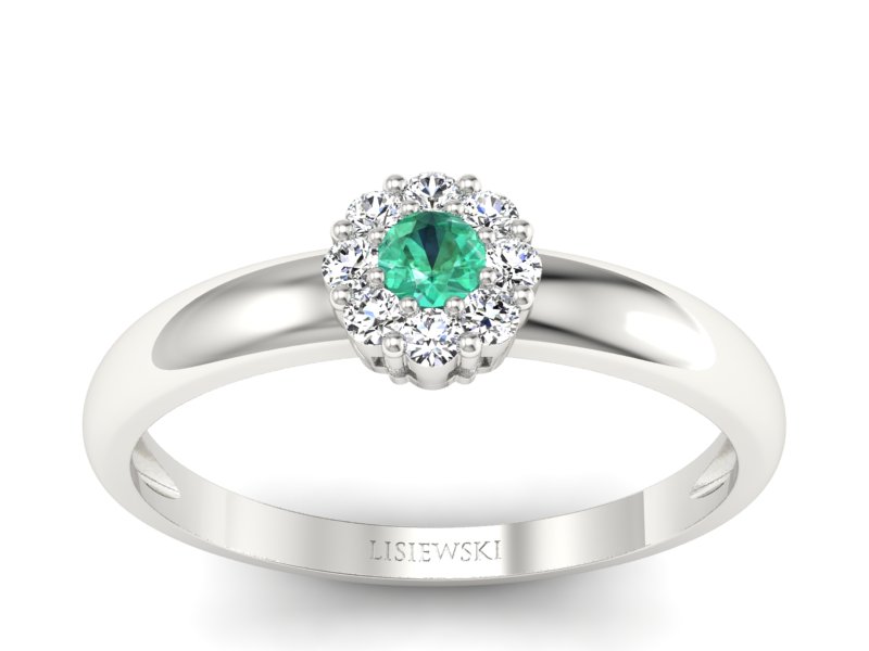 Złoty pierścionek ze szmaragdem i brylantami - p15034bsm - 1