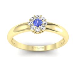 Pierścionek z tanzanitem i brylantem żółte złoto - p15034zt