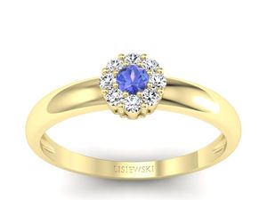 Pierścionek z tanzanitem i brylantem żółte złoto